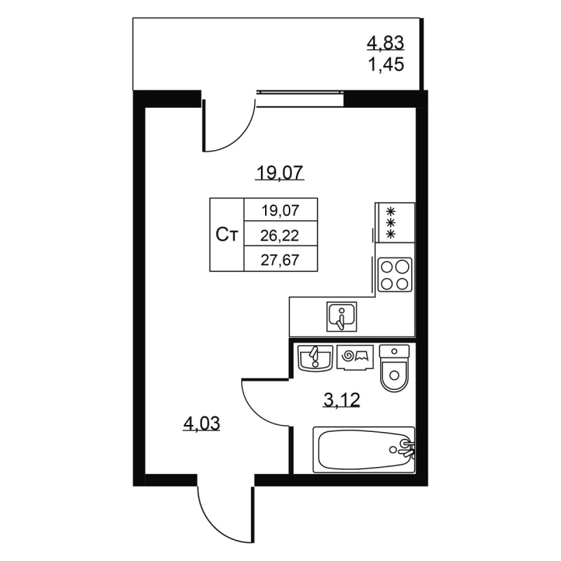 Студия 27,7 м²