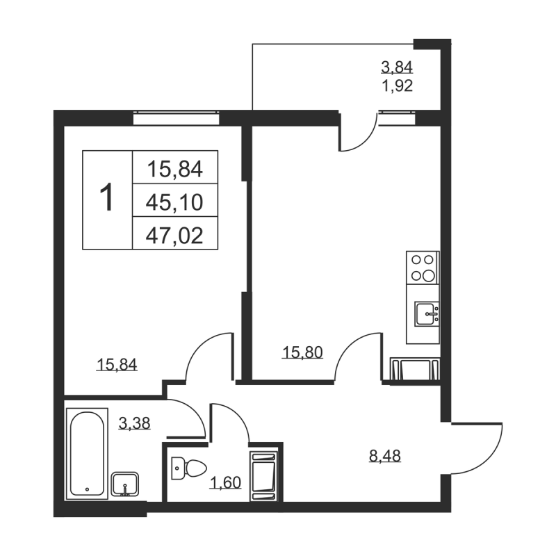 2 ккв (Евро) 47 м²