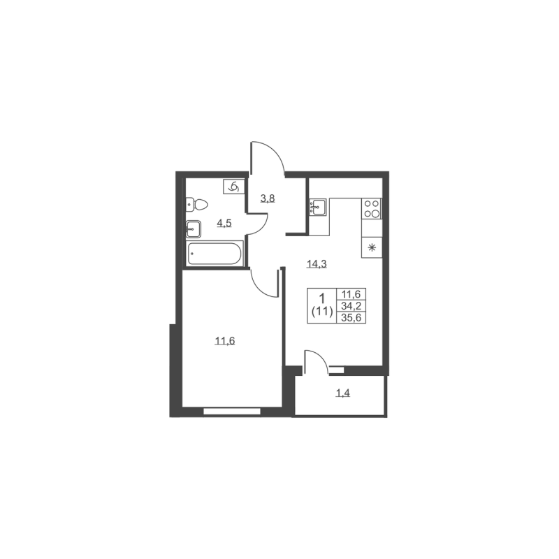 1 ккв 35,6 м²