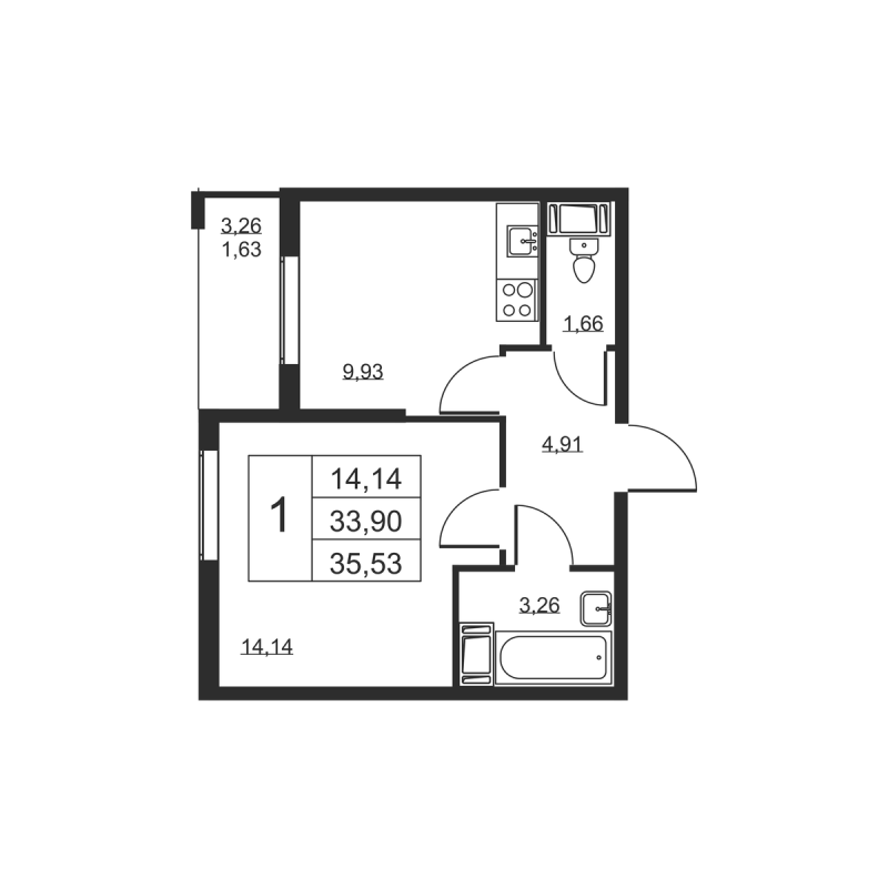 1 ккв 35,5 м²