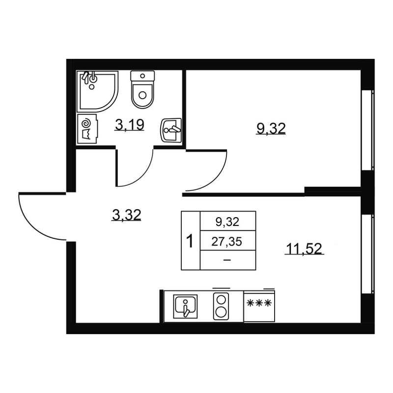1 ккв 27,4 м²