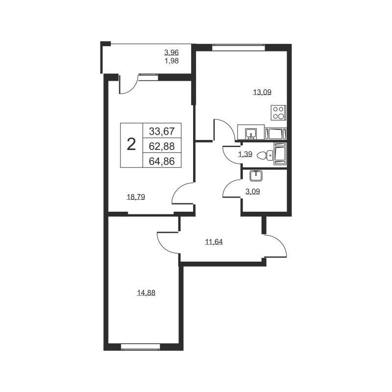 2 ккв 64,9 м²