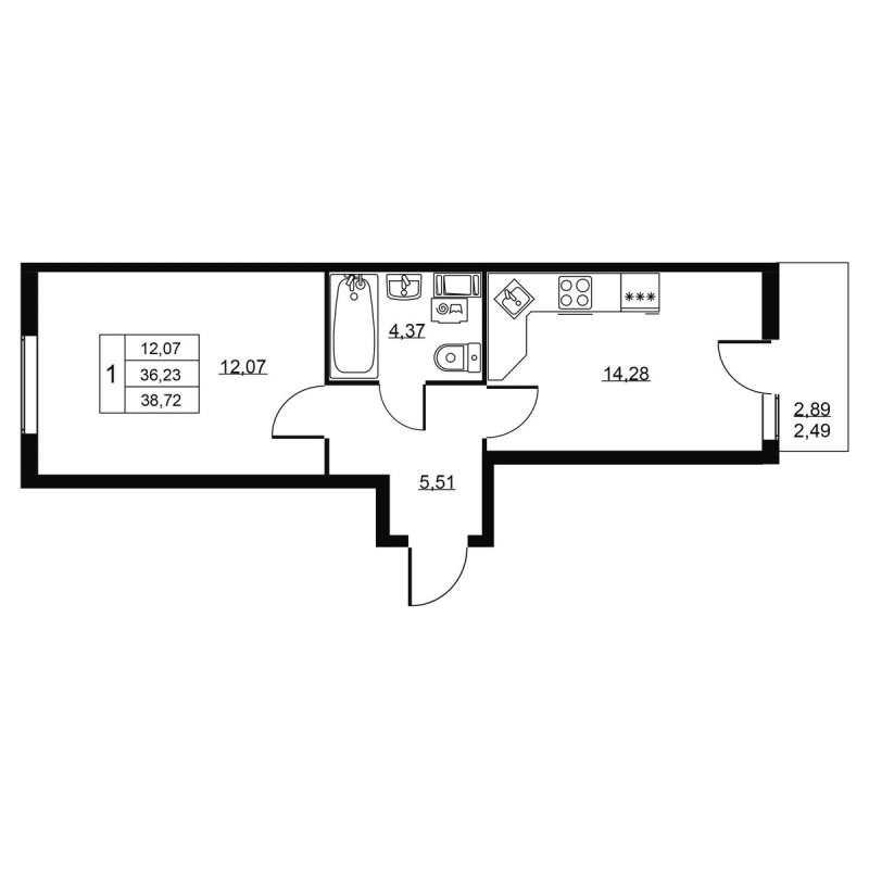 1 ккв 38,7 м²