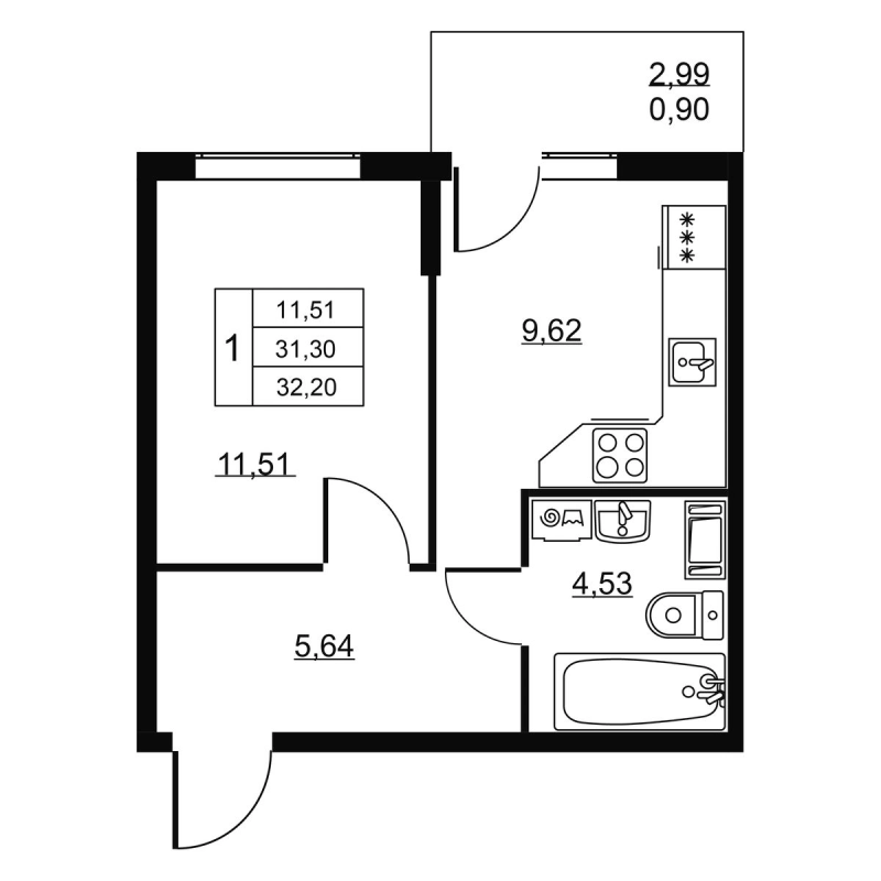 1 ккв 32,2 м²