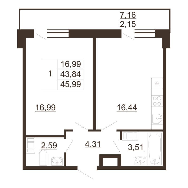 1 ккв 46 м²