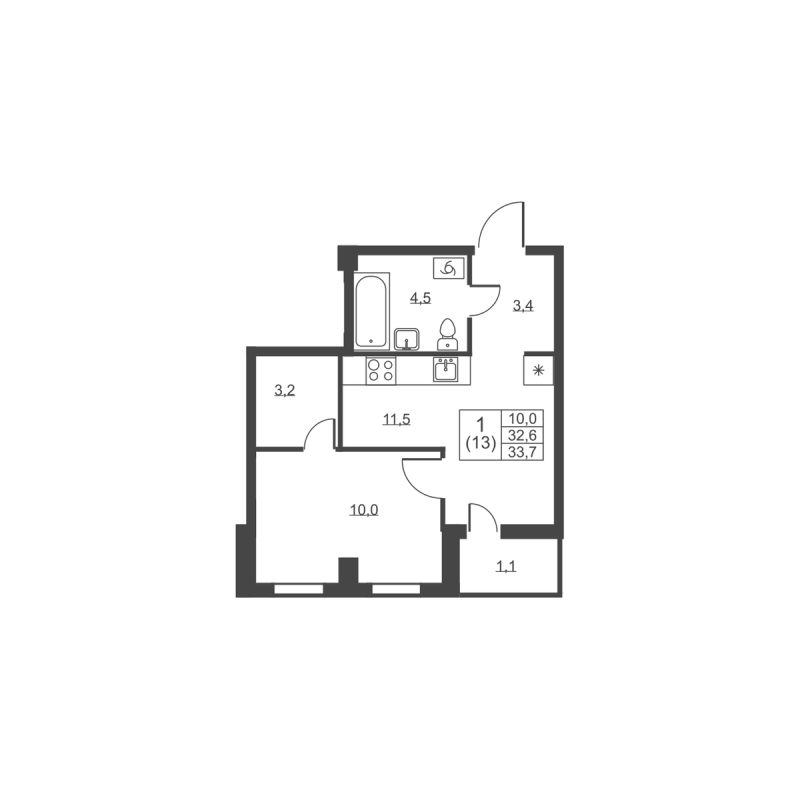 1 ккв 33,7 м²