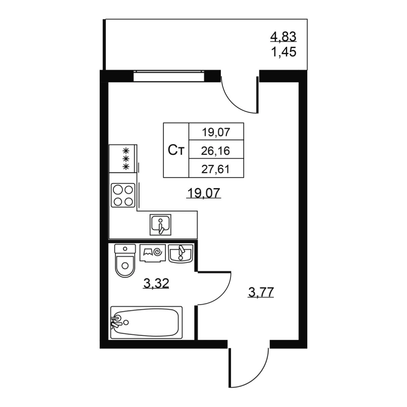 Студия 27,6 м²
