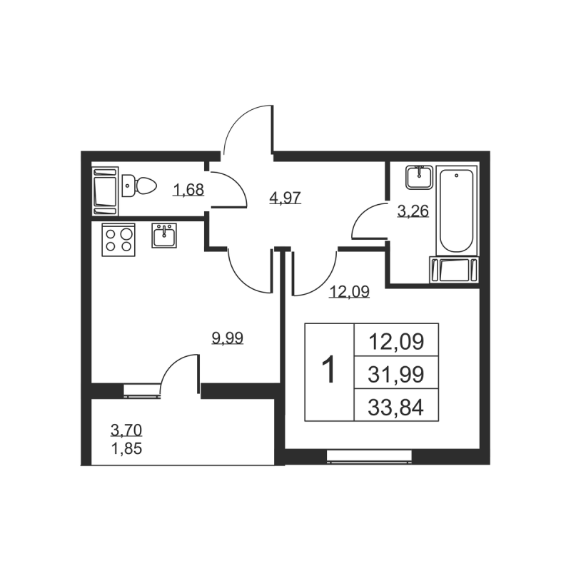 1 ккв 33,8 м²