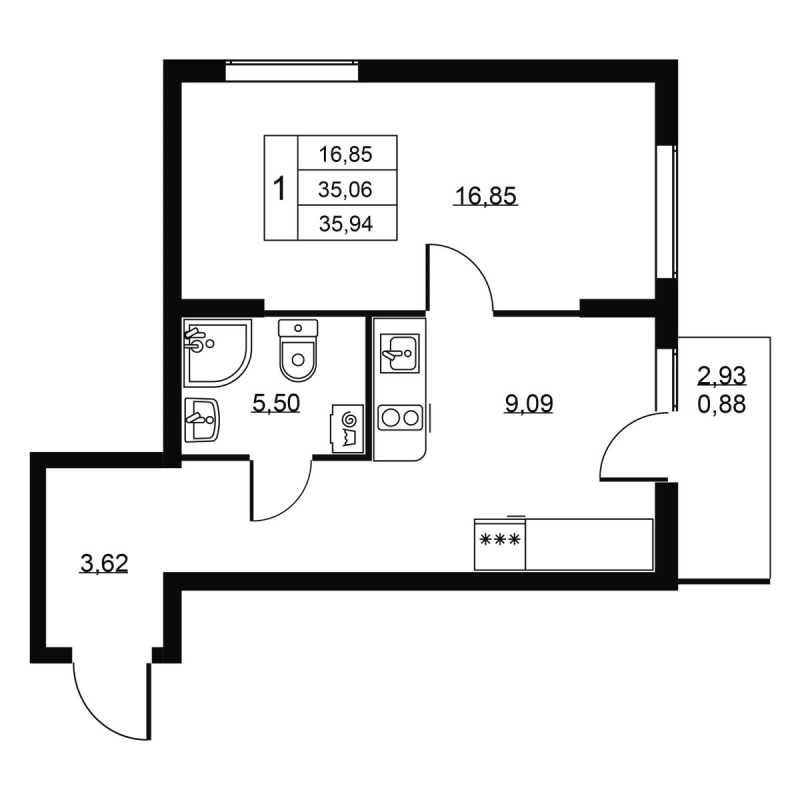 1 ккв 35,9 м²