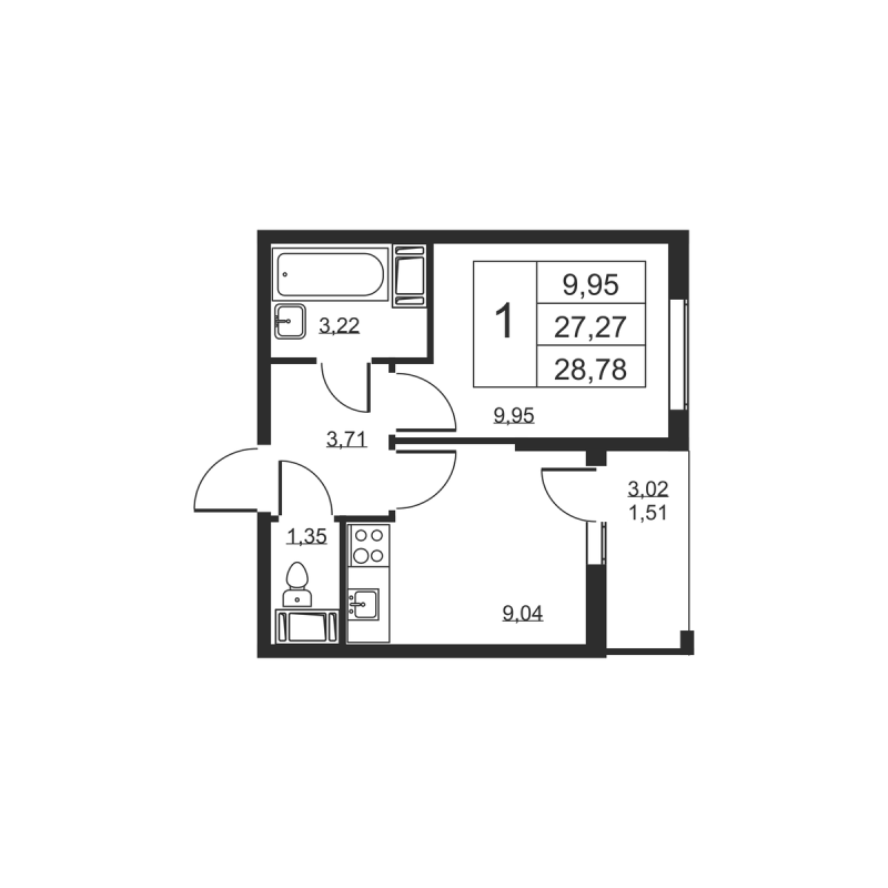 1 ккв 28,8 м²