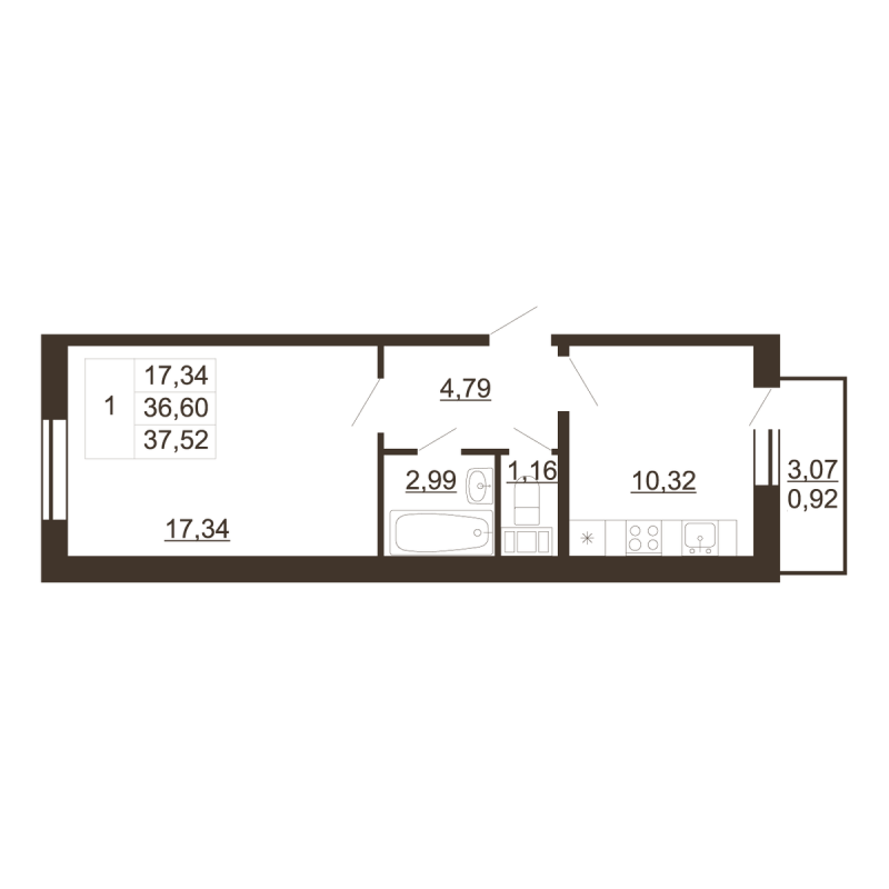 1 ккв 37,5 м²