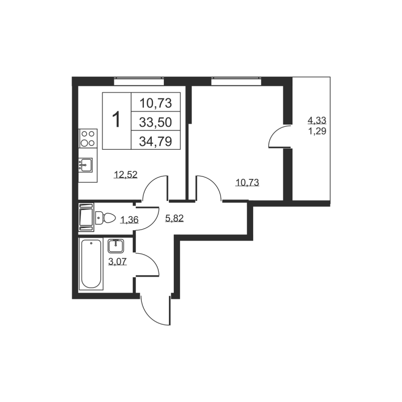 1 ккв 34,8 м²