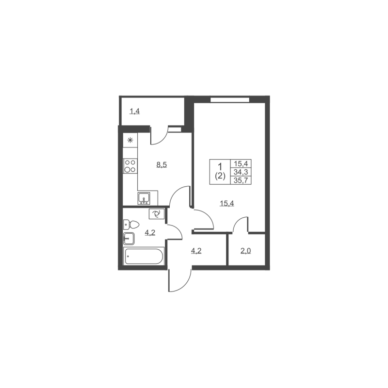 1 ккв 35,7 м²
