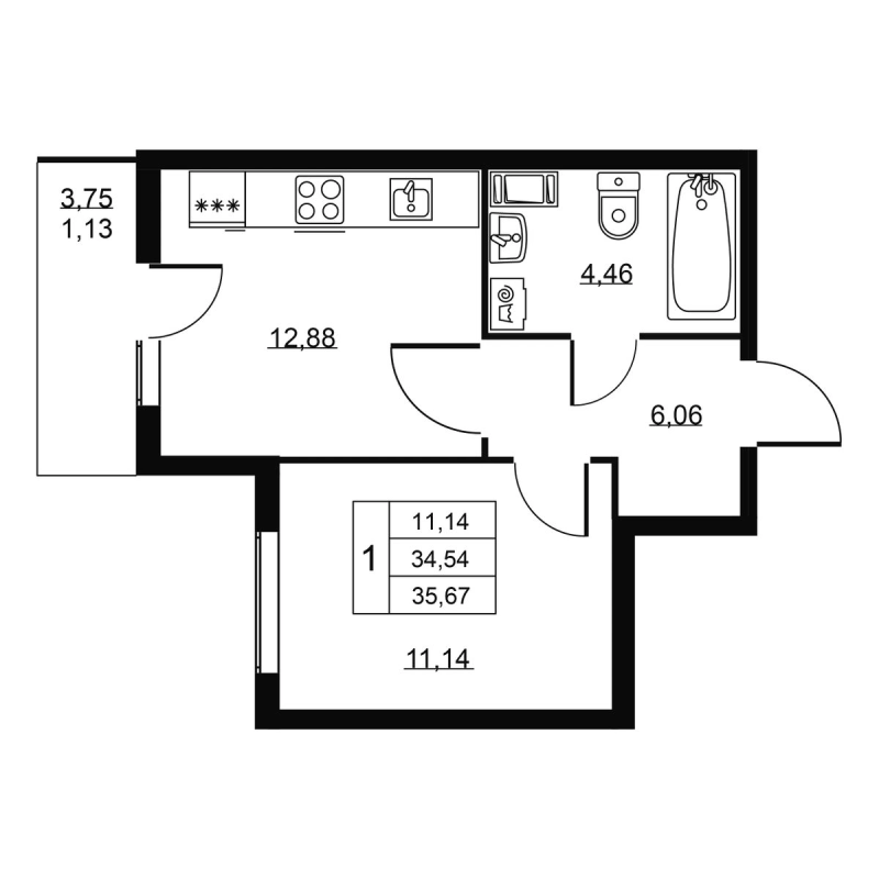 1 ккв 35,7 м²