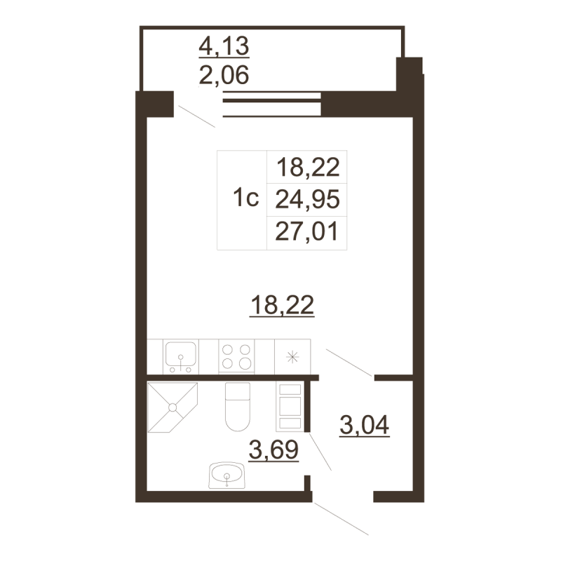 Студия 27 м²