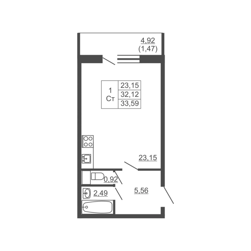 Студия 31,8 м²