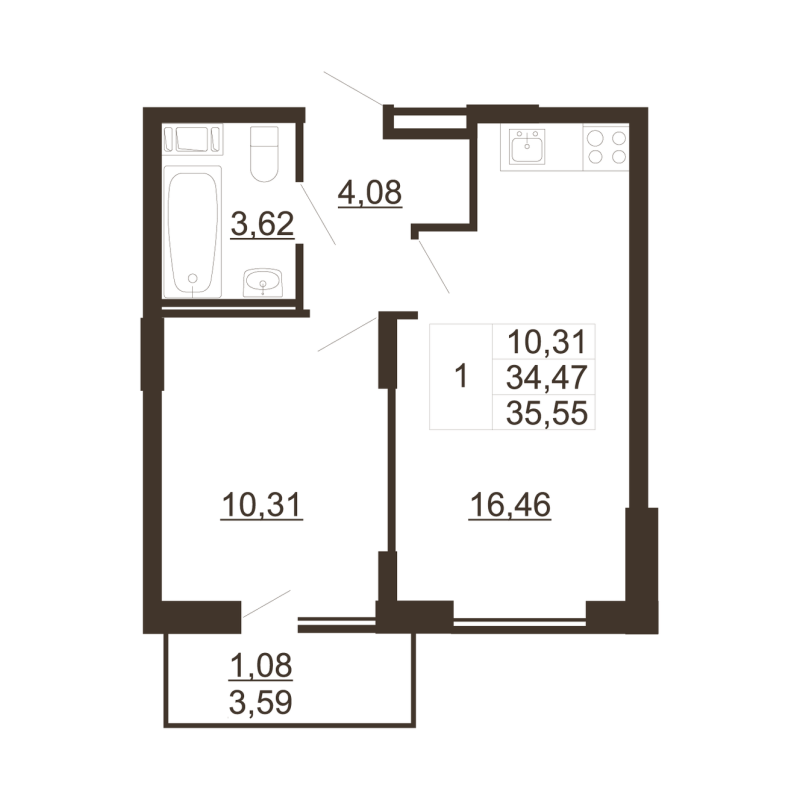 2 ккв (Евро) 35,5 м²