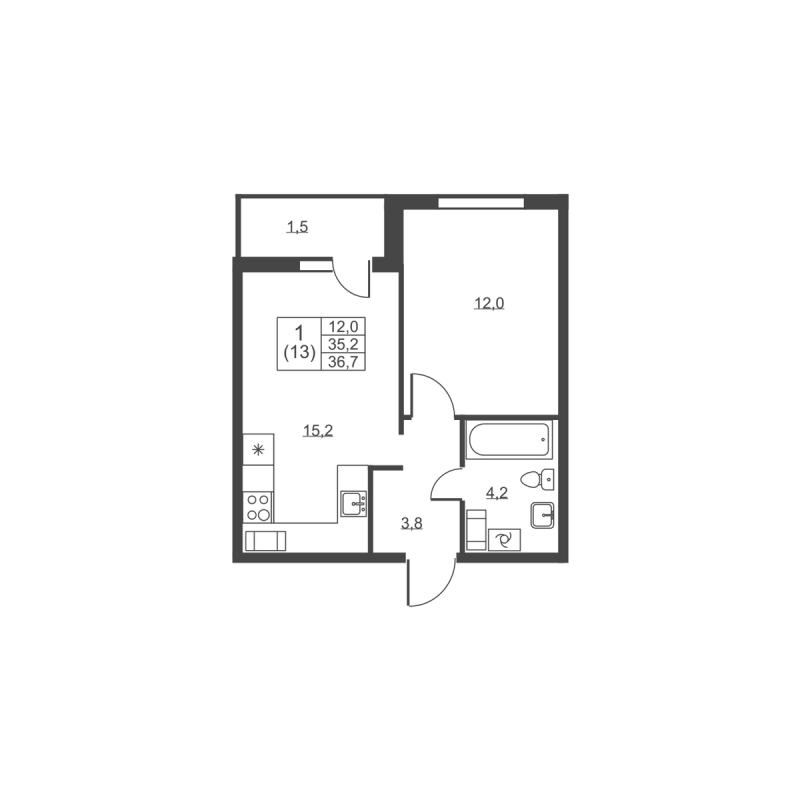 2 ккв (Евро) 36,7 м²