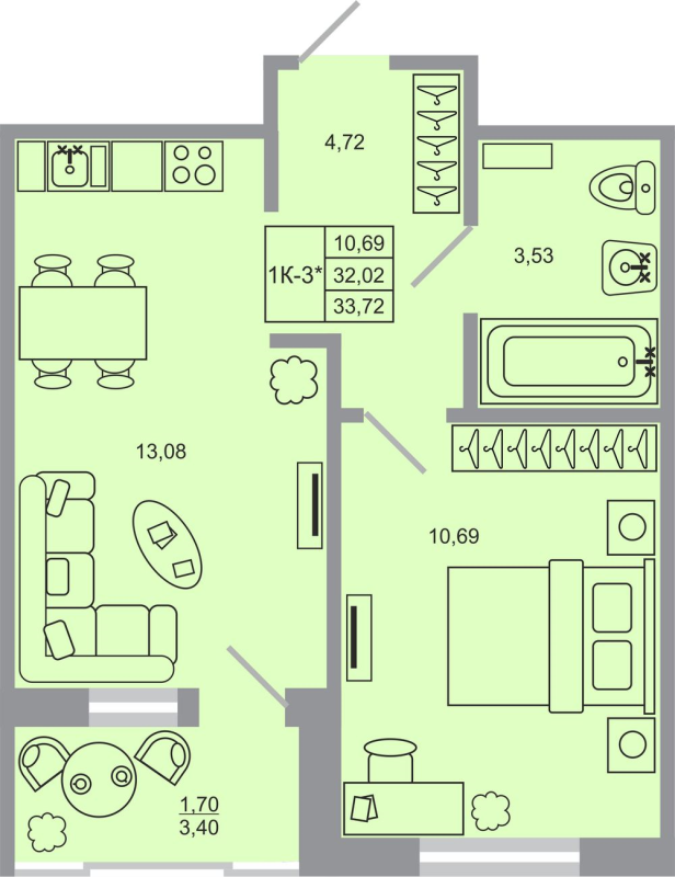 1 ккв 33,7 м²
