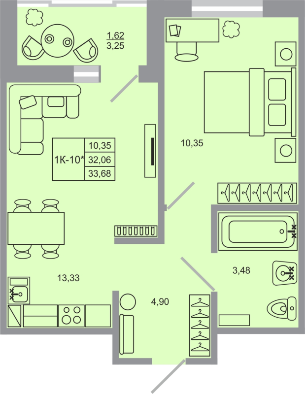 1 ккв 33,7 м²
