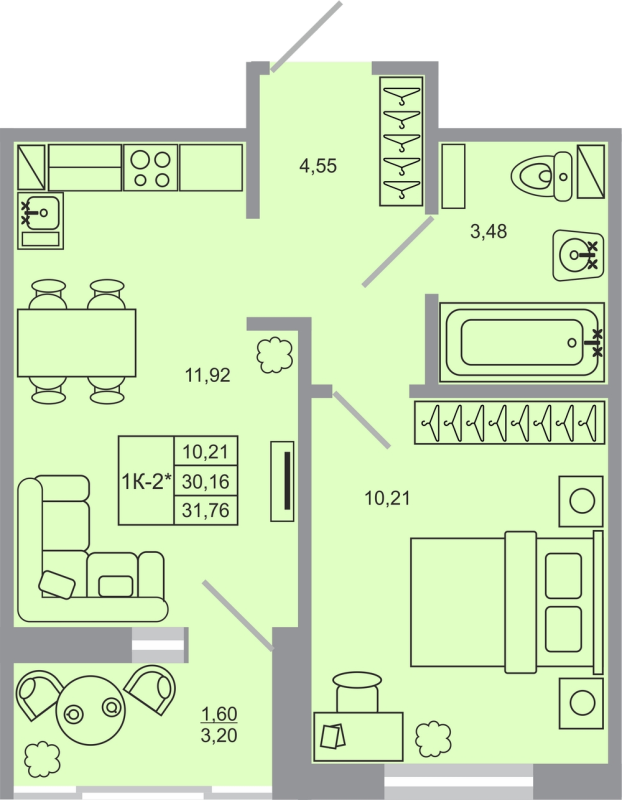 1 ккв 31,8 м²