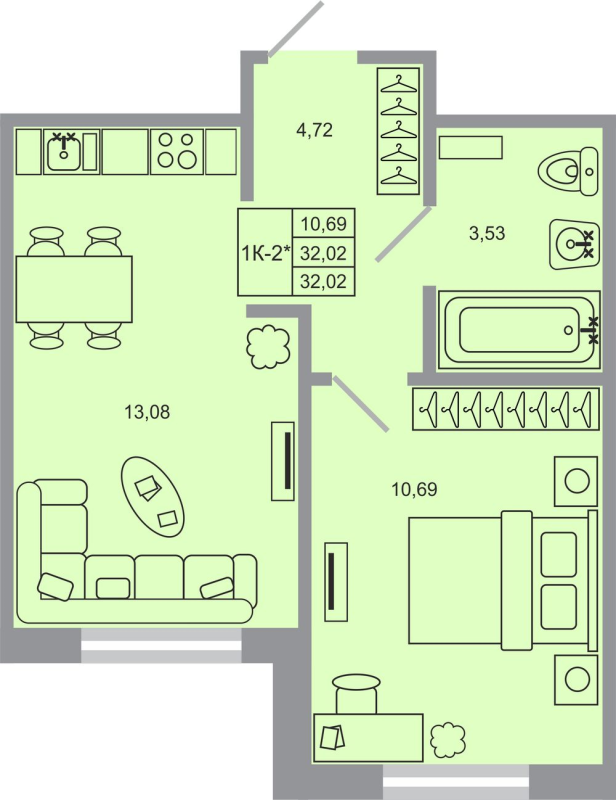 1 ккв 32 м²