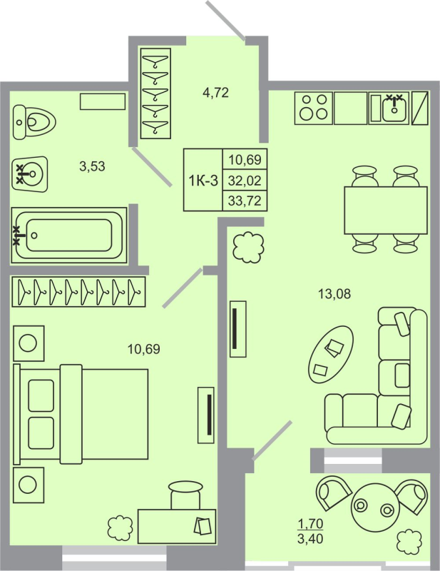 1 ккв 33,7 м²