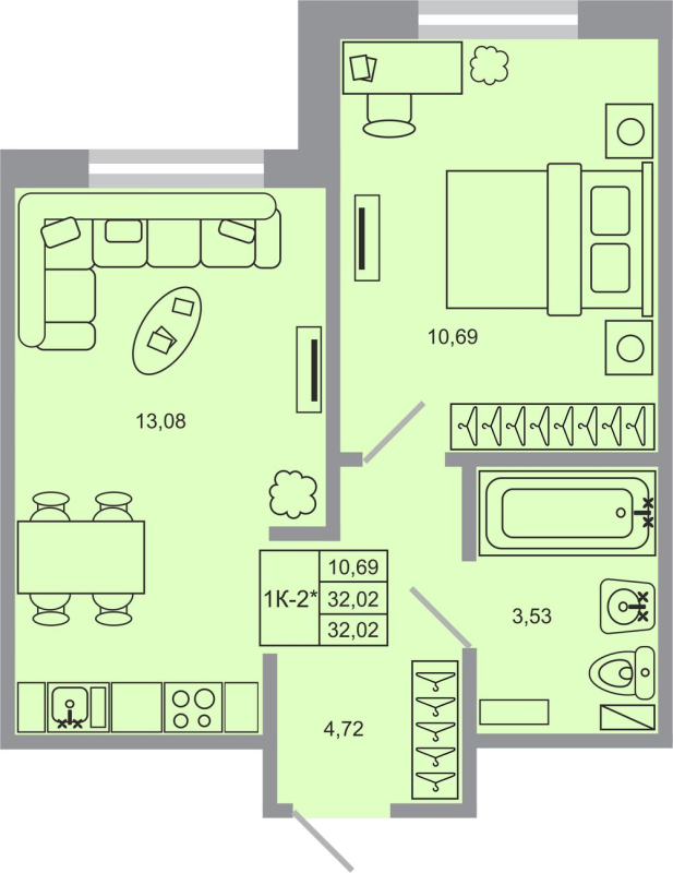 1 ккв 32 м²