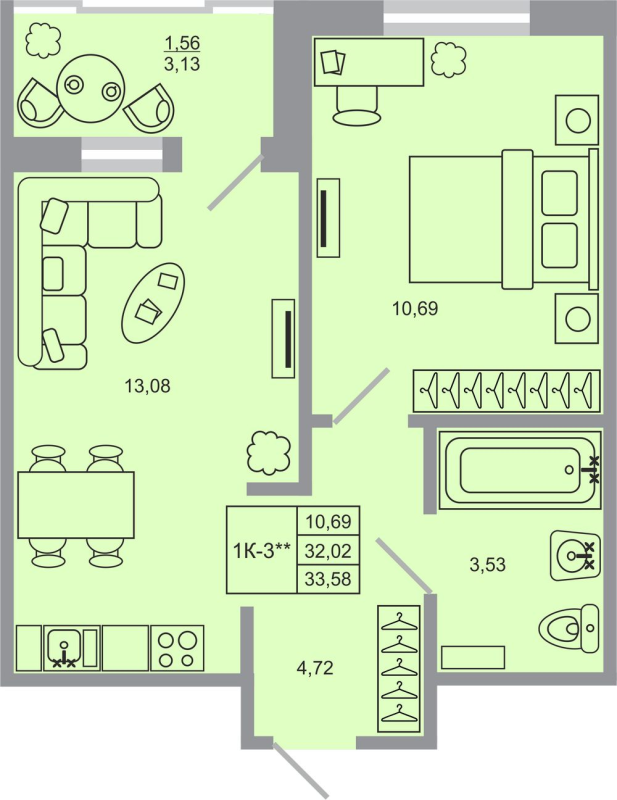 1 ккв 33,6 м²