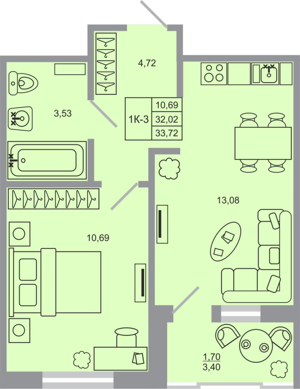 1 ккв 33,7 м²