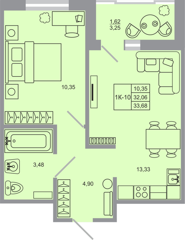 1 ккв 33,7 м²