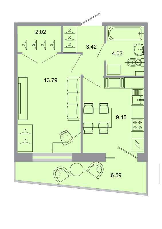 1 ккв 34,1 м²