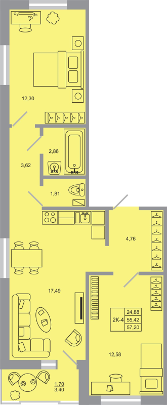 3 ккв (Евро) 57,2 м²