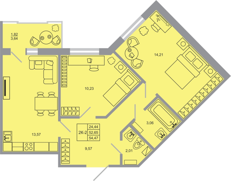2 ккв 54,5 м²