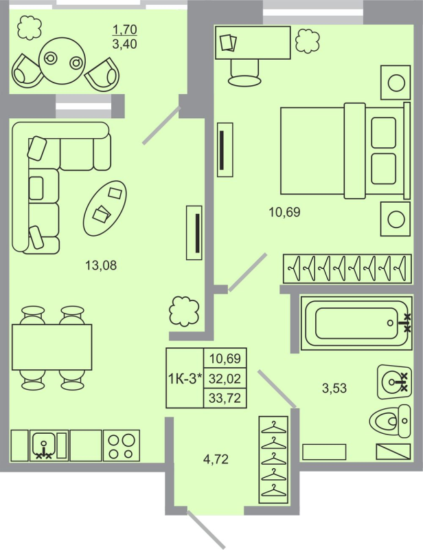 1 ккв 33,7 м²