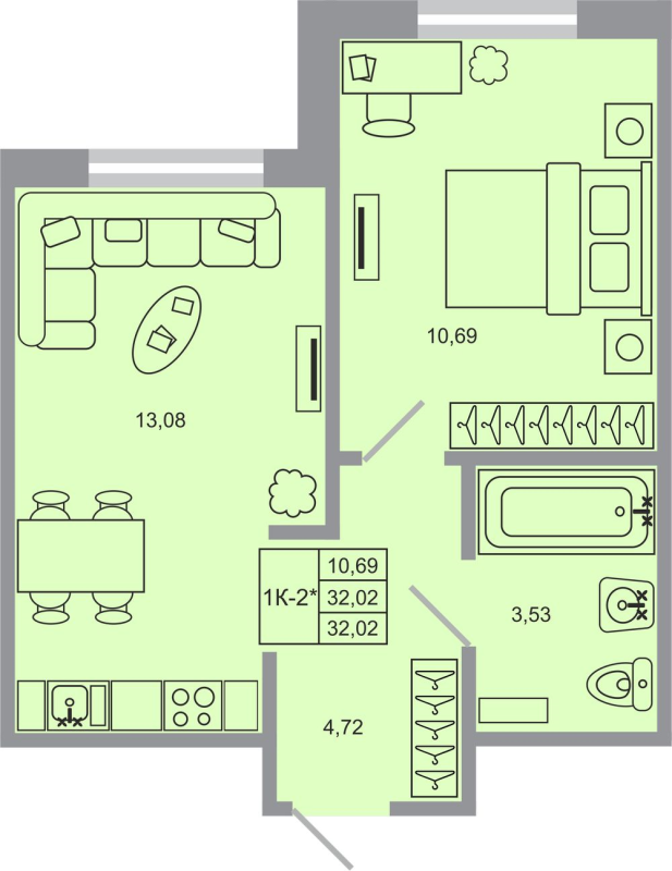 1 ккв 32 м²
