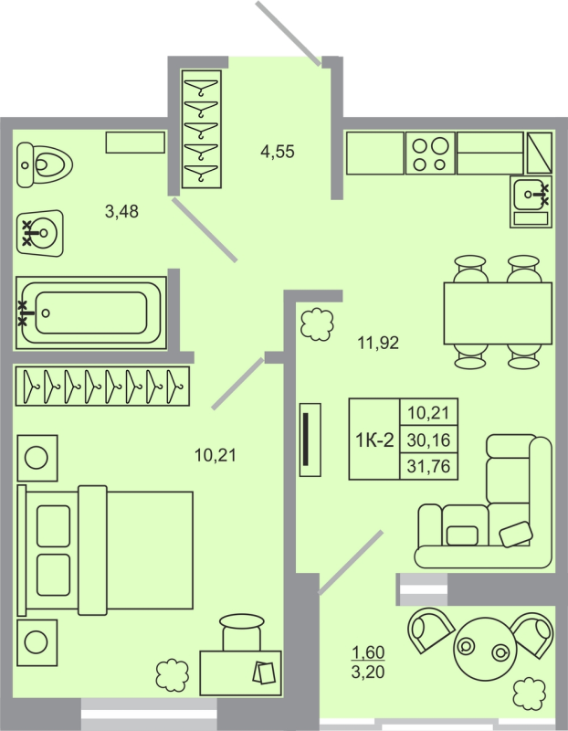 1 ккв 31,8 м²