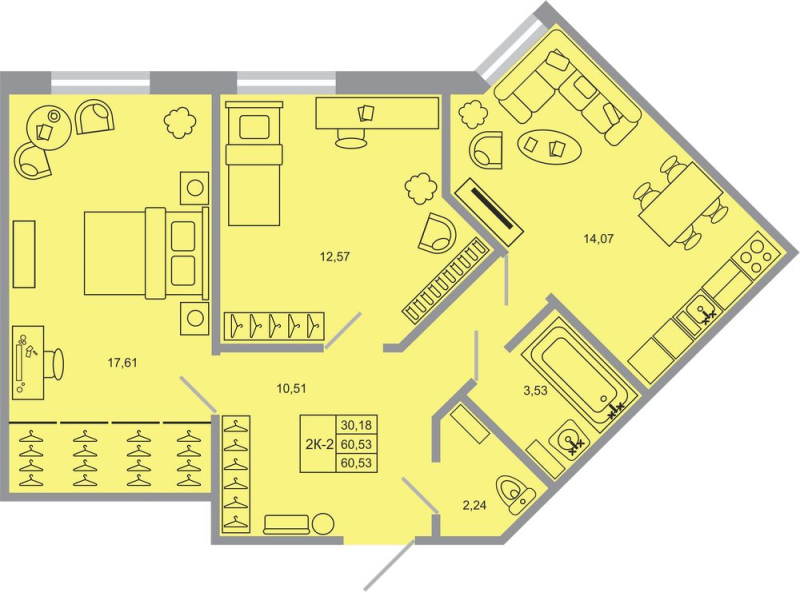 2 ккв 60 м²