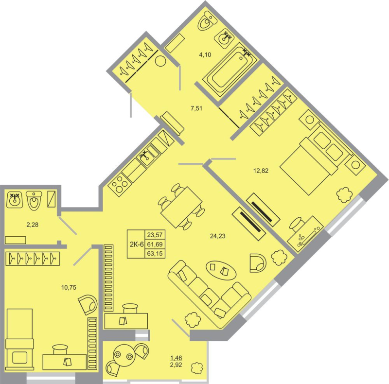 3 ккв (Евро) 63,4 м²
