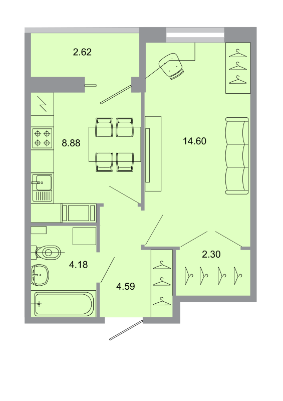 1 ккв 35,1 м²
