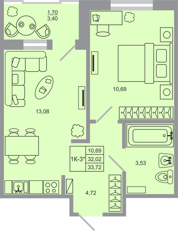 1 ккв 33,7 м²