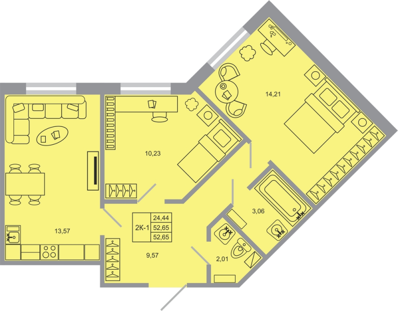 2 ккв 52,7 м²