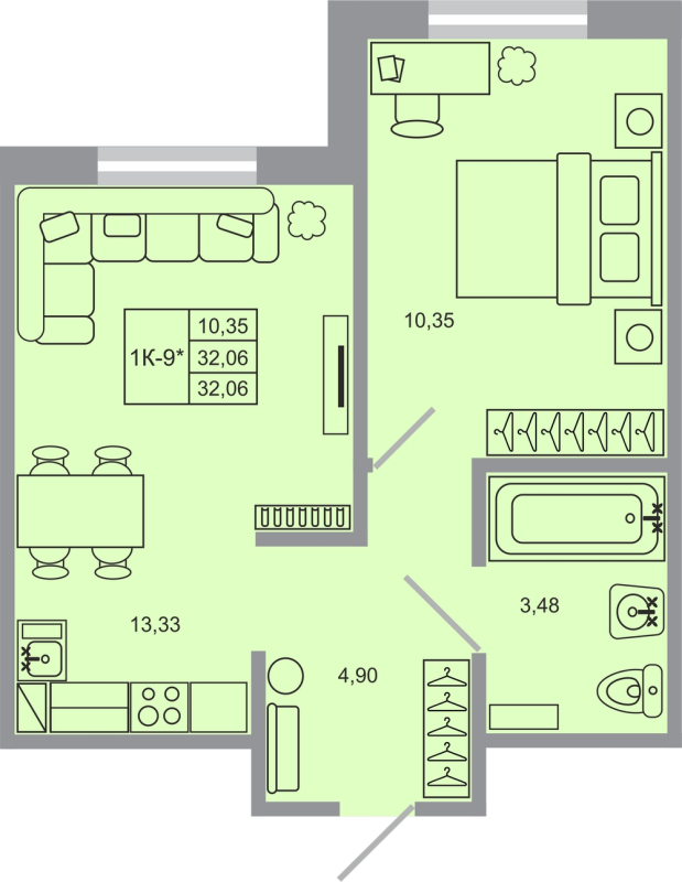 1 ккв 32,1 м²