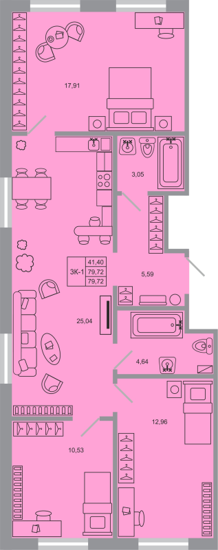 4 ккв (Евро) 79,7 м²