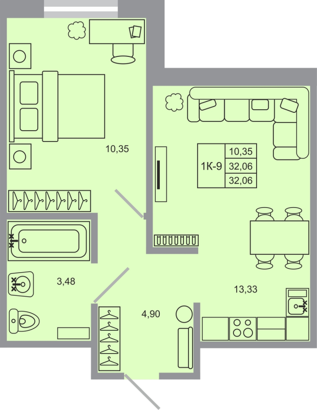 1 ккв 32,1 м²