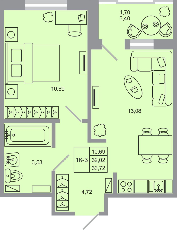 1 ккв 33,7 м²