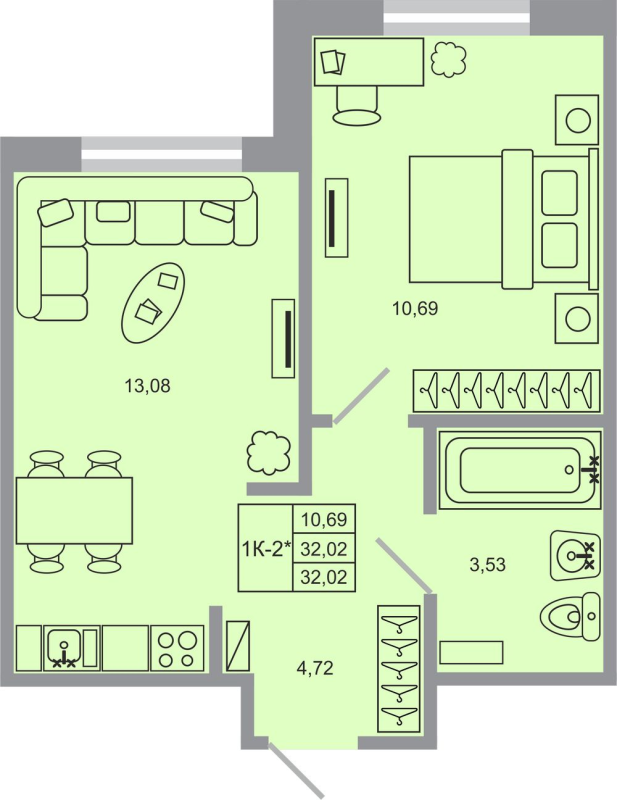 1 ккв 32 м²