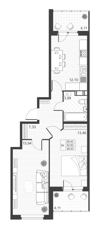 2 ккв 52,4 м²