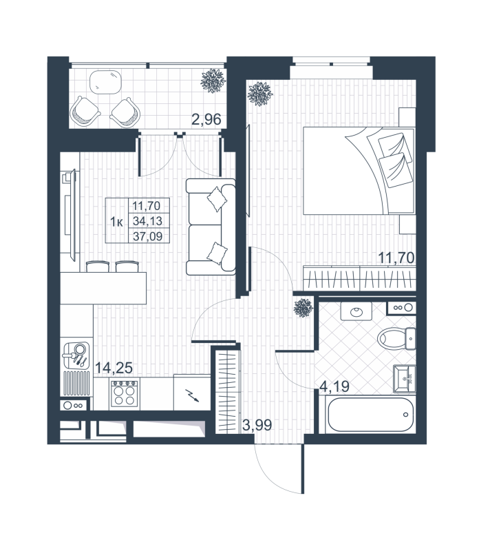 1 ккв 33,9 м²