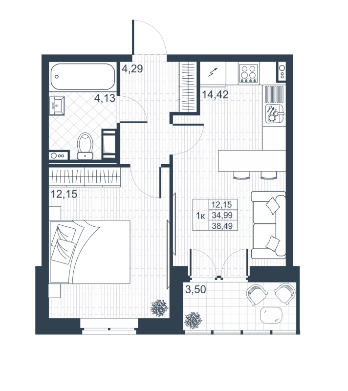 1 ккв 34,8 м²